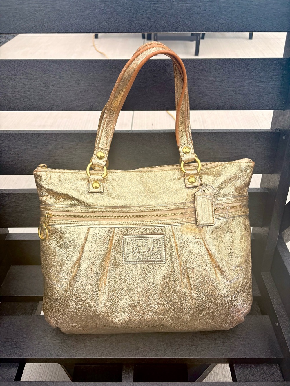 Coach Poppy Metallic Gold Leather Tote